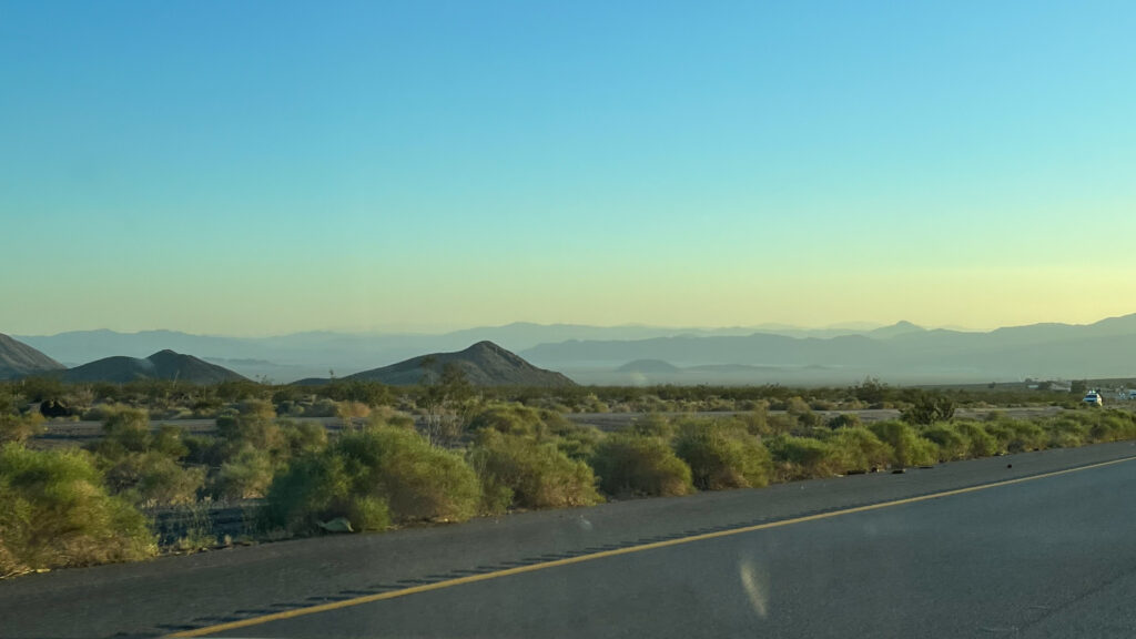 The desert as the sun was getting closer to setting during our drive from Las Vegas to Barstow