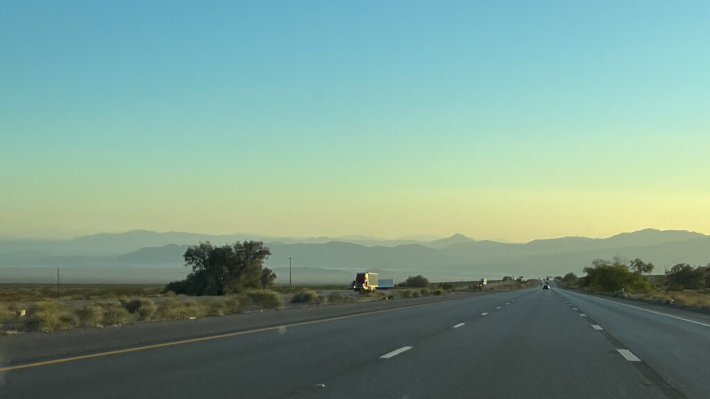 The desert as the sun was getting closer to setting during our drive from Las Vegas to Barstow