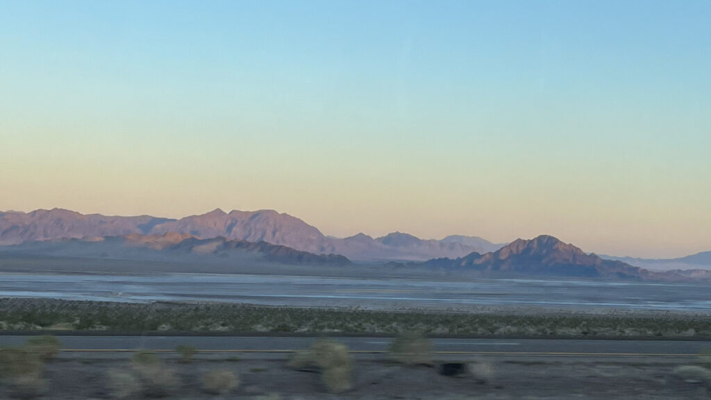 The desert as the sun was about to set during our drive from Las Vegas to Barstow