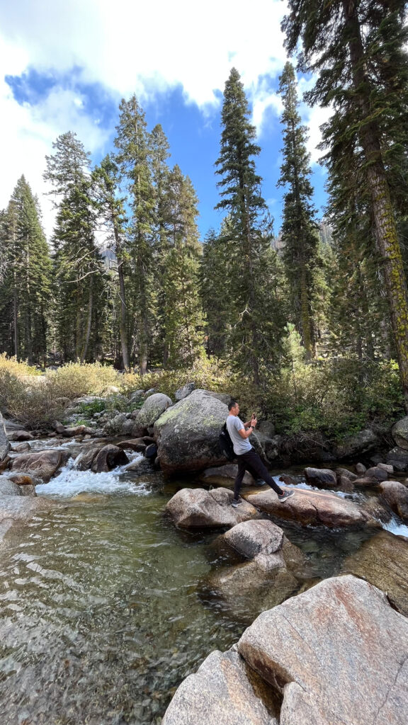 My husband taking a photo during our hike on Tokopah Falls Trail in Sequoia National Park (You don't have to walk here, this is on the side of the trail)