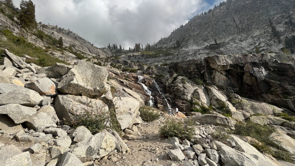 The end of Tokopah Falls Trail in Sequoia National Park (about 50 minutes into our hike) The falls were only trickling in September, more than usual for that time of year due to the heavy snowfall the prior winter