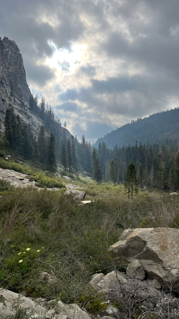 A view from the end of Tokopah Falls Trail in Sequoia National Park