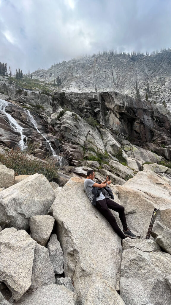 My husband taking a photo at Tokopah Falls Trail in Sequoia National Park