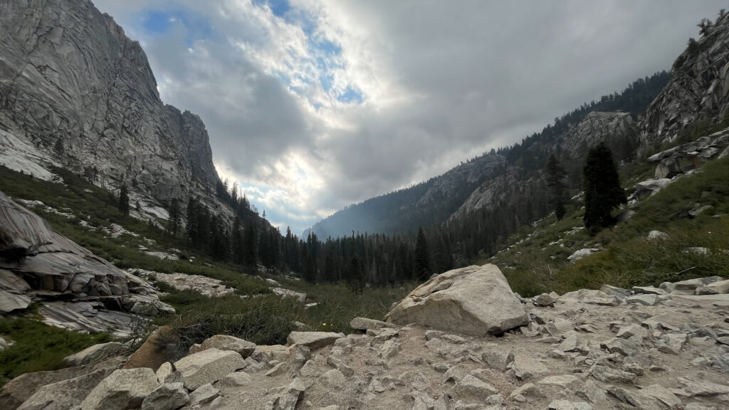 A view from the end of Tokopah Falls Trail in Sequoia National Park