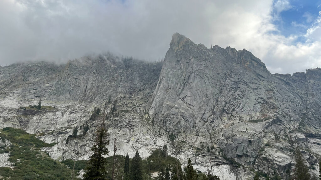 Clouds rolling over the mountain as seen from Tokopah Falls Trail in Sequoia National Park