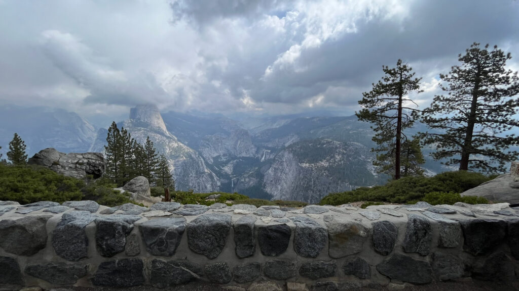 From the overlook at Washburn Point which provides breathtaking views of Half Dome and the eastern crest of the Sierra Nevada