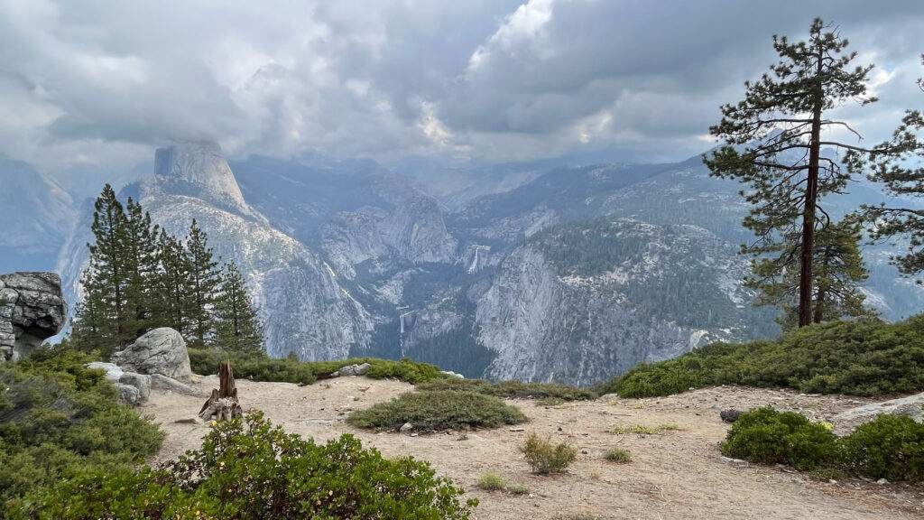 From the overlook at Washburn Point which provides breathtaking views of Half Dome and the eastern crest of the Sierra Nevada