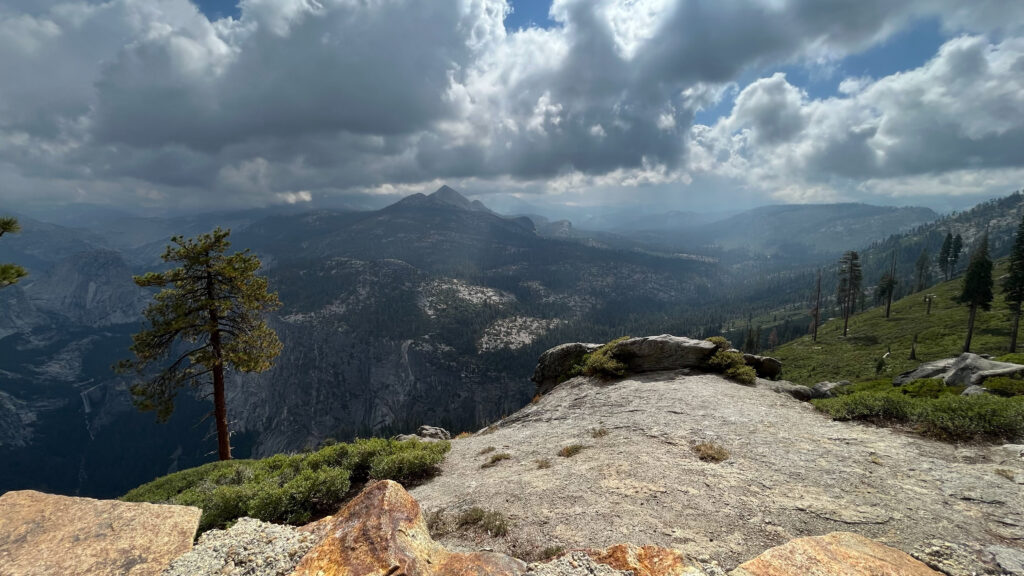 From the overlook at Washburn Point which provides breathtaking views of Half Dome and the eastern crest of the Sierra Nevada