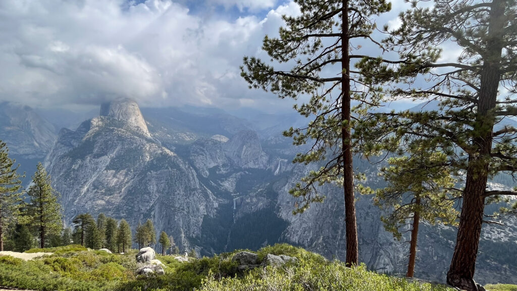 From the overlook at Washburn Point which provides breathtaking views of Half Dome and the eastern crest of the Sierra Nevada