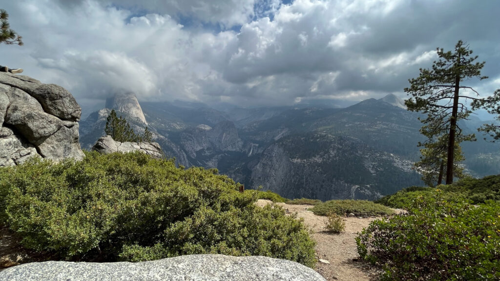 From the overlook at Washburn Point which provides breathtaking views of Half Dome and the eastern crest of the Sierra Nevada