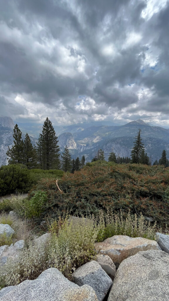 View from Glacier Point in Yosemite National Park with cool looking clouds looming overhead