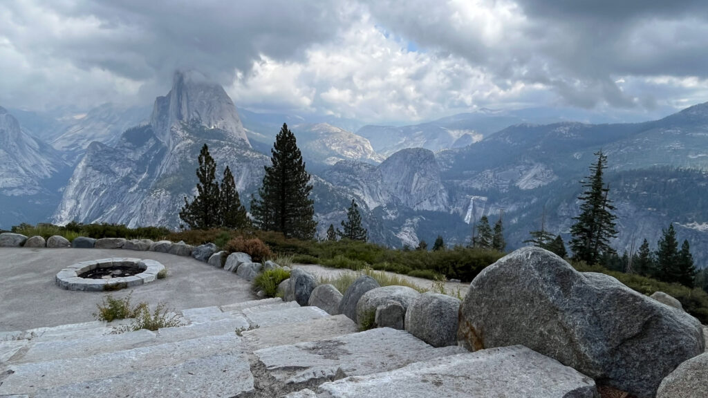 View from Glacier Point in Yosemite National Park with cool looking clouds looming overhead