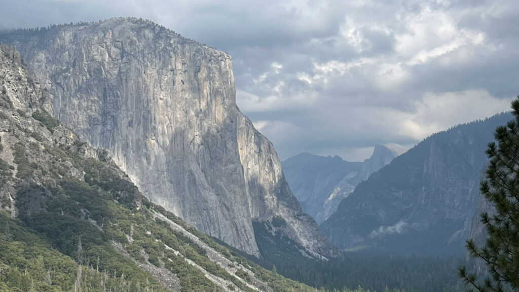 El Capitan on the left and Half Dome in the distance (seen from Tunnel View at Yosemite National Park)