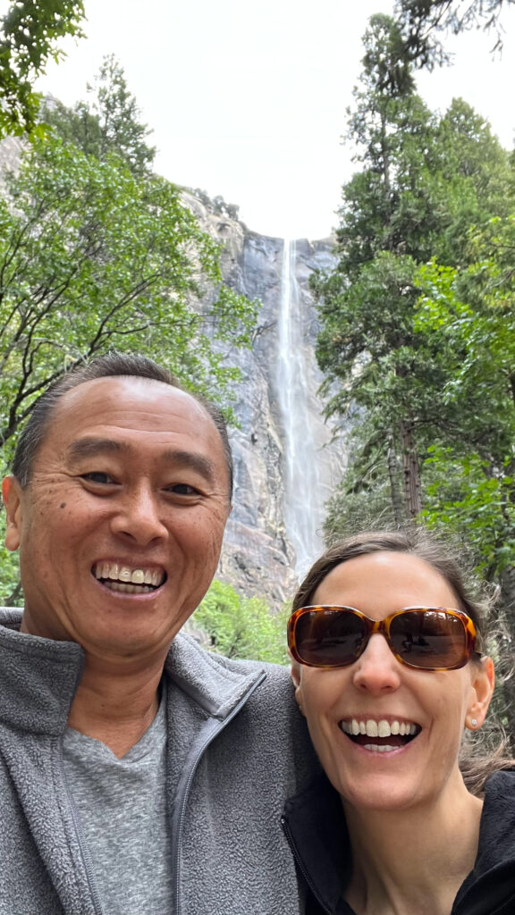 Us enjoying our visit to Bridalveil Fall in Yosemite National Park