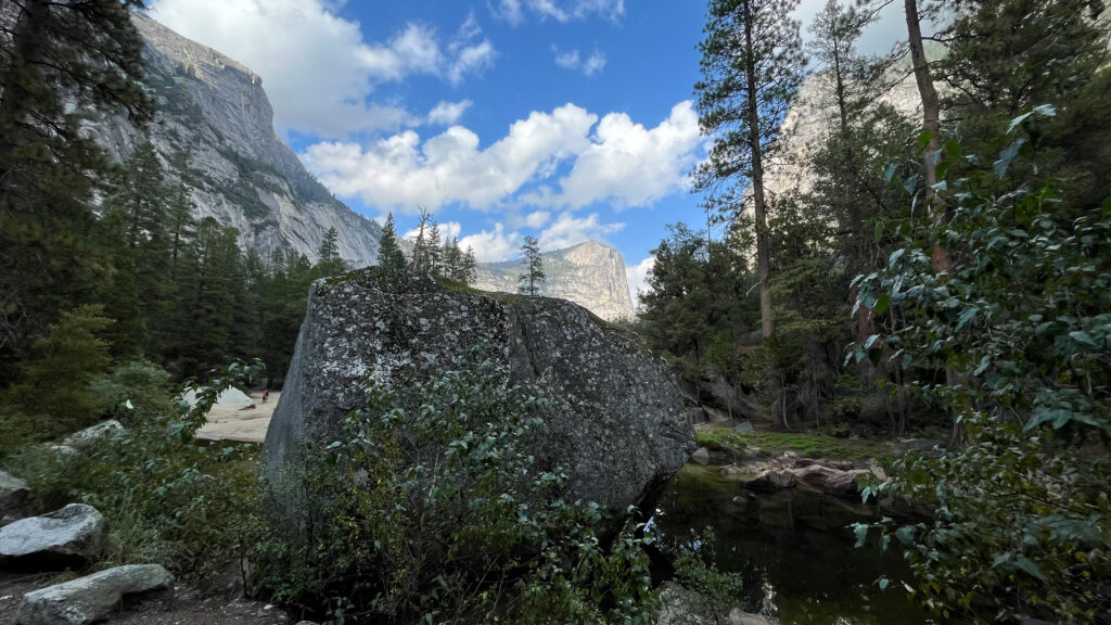 Mirror Lake trail that leads to Mirror Lake in Yosemite Valley in Yosemite National Park