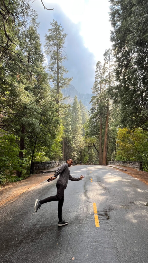 My husband loves to photo bomb my photos (Mirror Lake Trail in Yosemite Valley in Yosemite National Park)