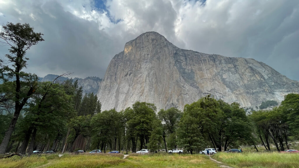 View of El Capitan from El Capitan Meadow in Yosemite Valley in Yosemite National Park