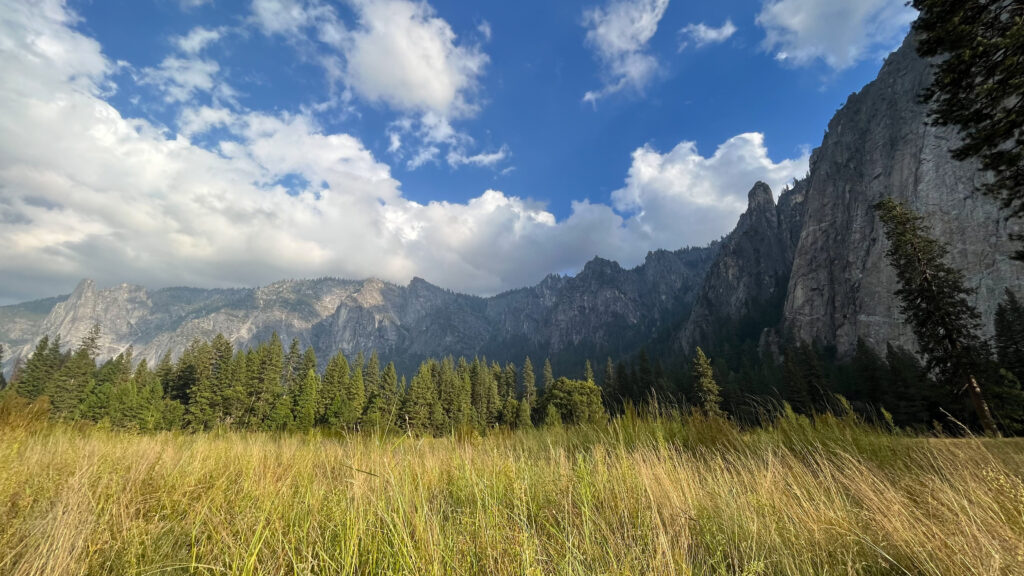 View from El Capitan Meadow in Yosemite Valley in Yosemite National Park