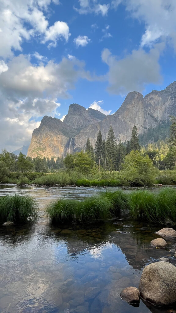 View of Bridalveil Fall from Valley View in Yosemite Valley in Yosemite National Park