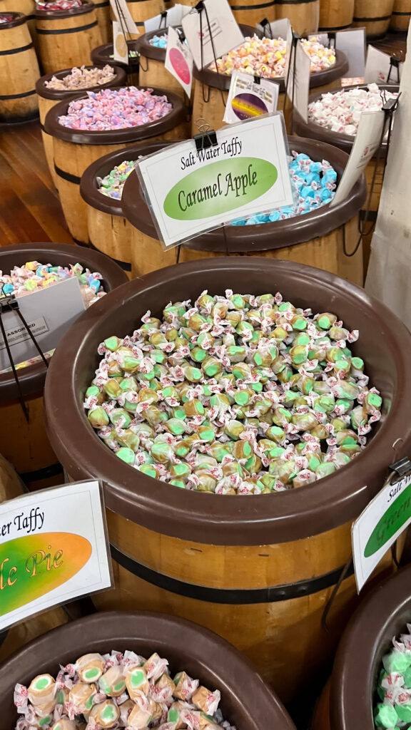 Some of the many flavors of salt water taffy available at Munchies Salt Water Taffy (Old Sacramento, Sacramento, CA)