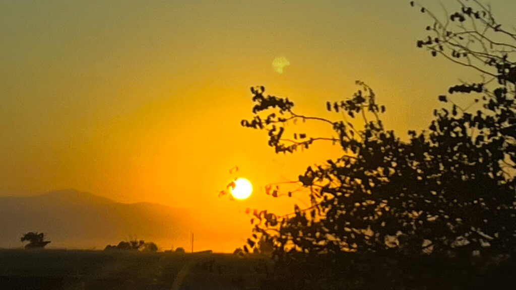 The sun setting as we drove Highway 5 to our motel in Red Bluff, CA