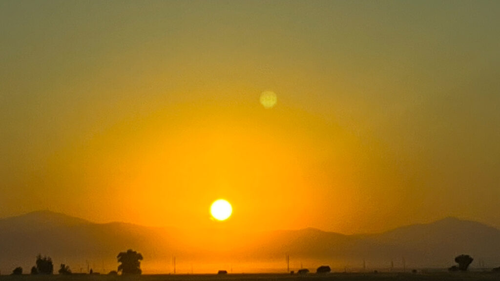 The sun setting as we drove Highway 5 to our motel in Red Bluff, CA