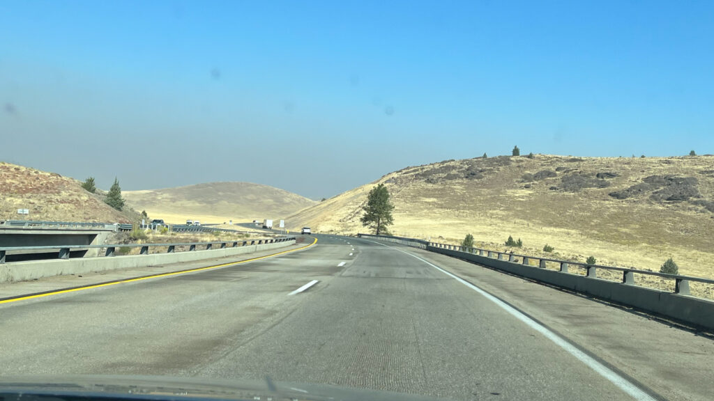 As we drove from Red Bluff, CA to Portland, OR we started to smell smoke and we could see smoke in the distance. There were multiple fires in the area that September day