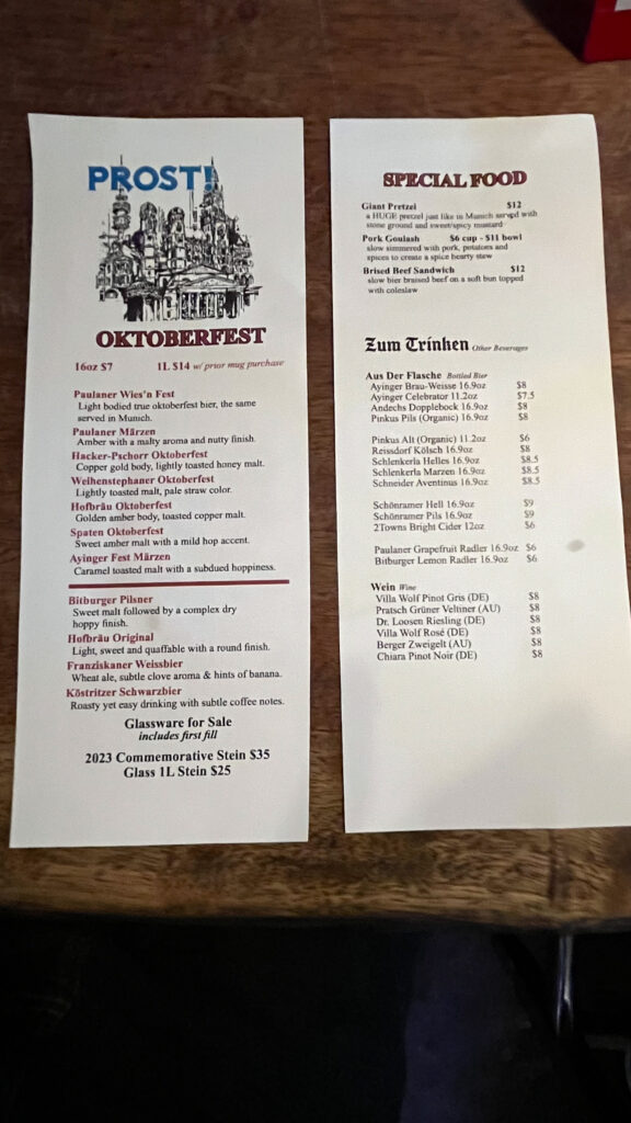 Drink menu for Prost! in Portland, OR 