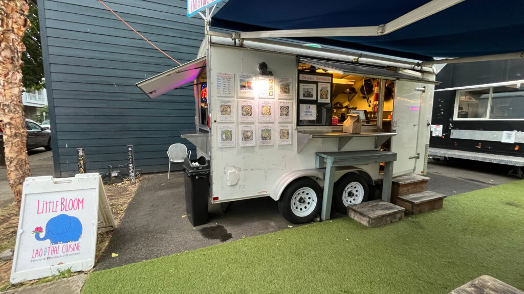 Little Bloom Lao and Thai Cuisine, located in a small food cart area on N Mississippi Ave in Portland, OR, is very tasty!