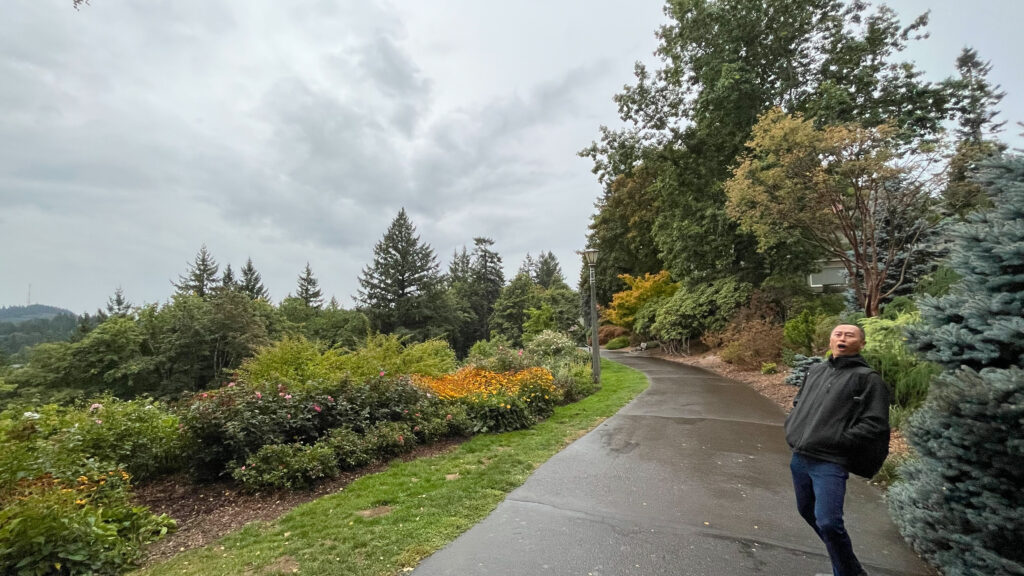 My husband being funny, as usual, on The grounds of Pittock Mansion in Portland, OR