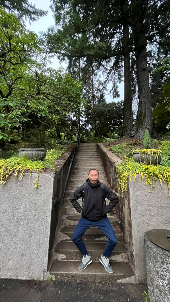 My husband cracking me up again (I cannot look at this photo and not laugh!) (At the grounds of Pittock Mansion in Portland, OR)