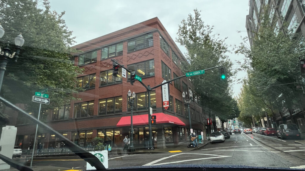 Powell's City of Books in the Pearl District in Portland, OR on a rainy Sunday