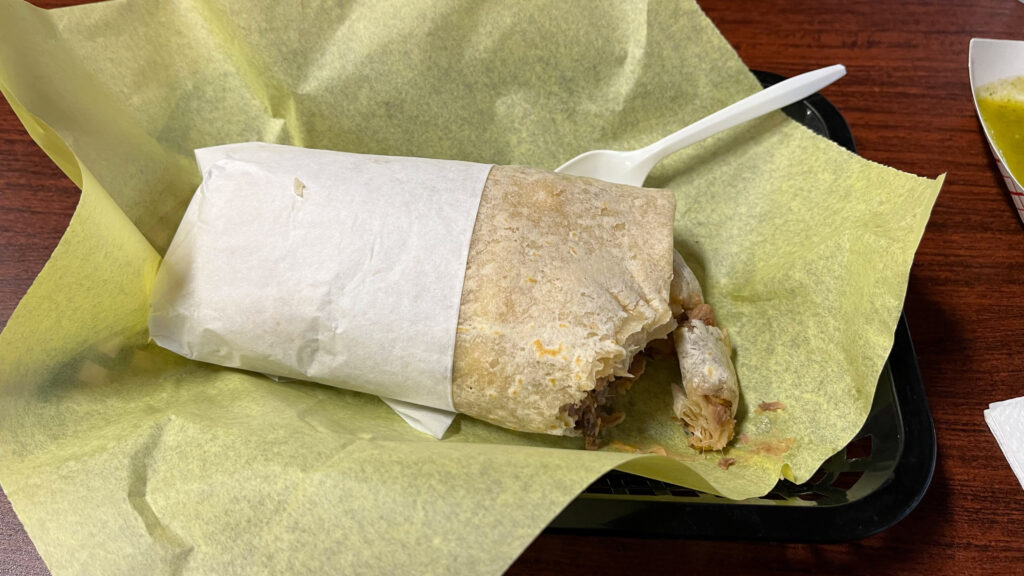 My bland burrito at Tacos at Mi Burrito Mexican restaurant in Portland, OR