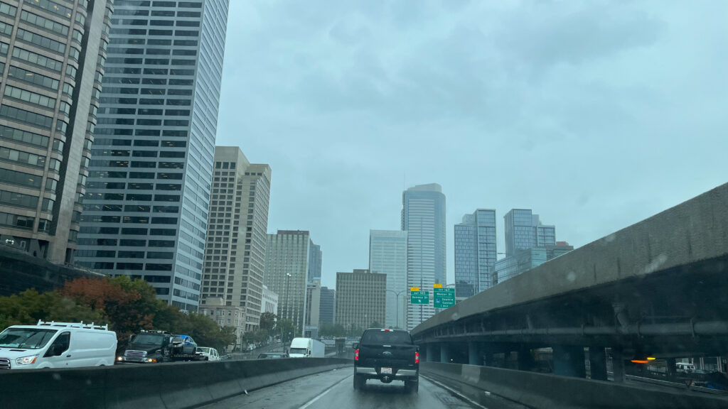 Our drive from Portland, OR to Vancouver BC was rainy the entire way. Here we're passing through Seattle, WA (we're coming back for you in two days, Seattle)