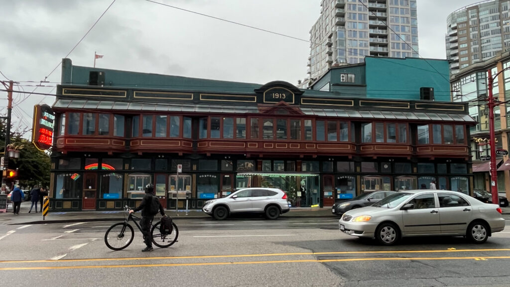 View from across the street from The Jack Chow Insurance building, also known as the Sam Kee building - the world's narrowest commercial building, according to the Guinness Book of World Records (Chinatown in Vancouver, BC Canada)