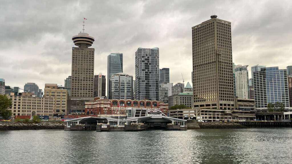 The ride on the Lonsdale Quay SeaBus to Waterfront Station was convenient, smooth and provided great views (the Vancouver Lookout can be seen near the left side of the photo) (Vancouver, BC, Canada)