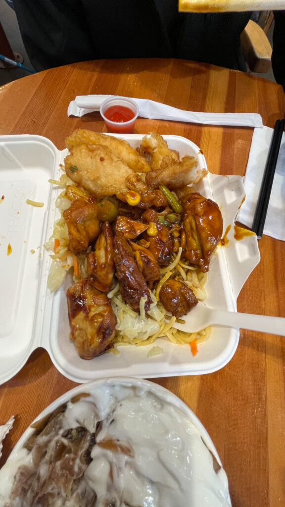 My husband got bad Chinese food from Gourmet Wok; he was so disappointed. Gourmet Wok has poor reviews online for a reason. The food looks good and is cheap, but it's not worth even low prices. (At Granville Island Public Market in Vancouver, BC, Canada)