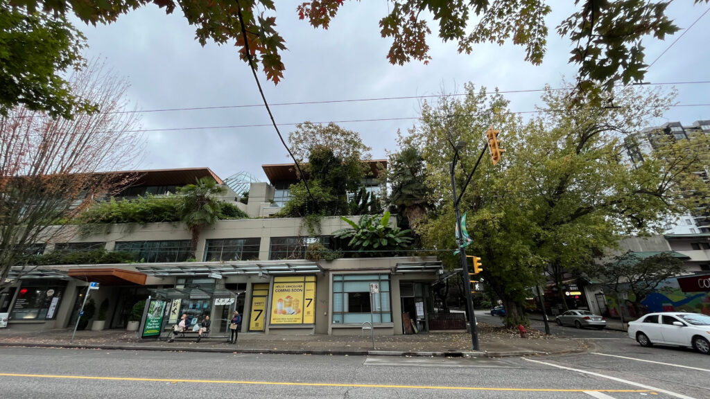 I thought it was neat that trees are growing on the upper levels of that building (Robson Street in Vancouver, BC, Canada)