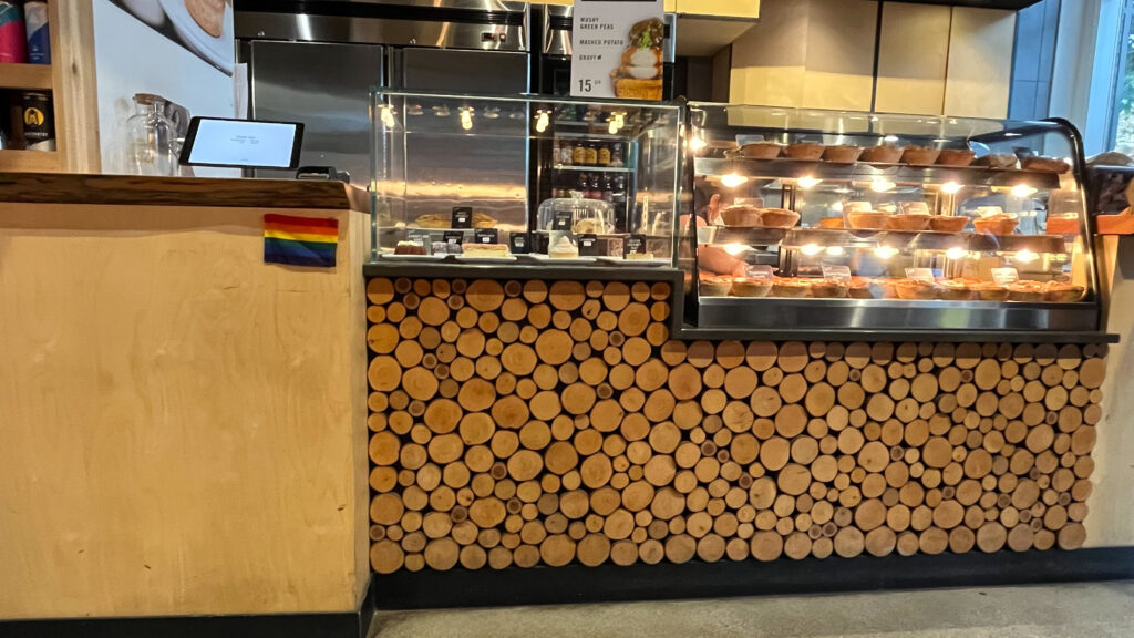 The display place and ordering counter at Peaked Pies on Denman Street (Vancouver, BC, Canada) 