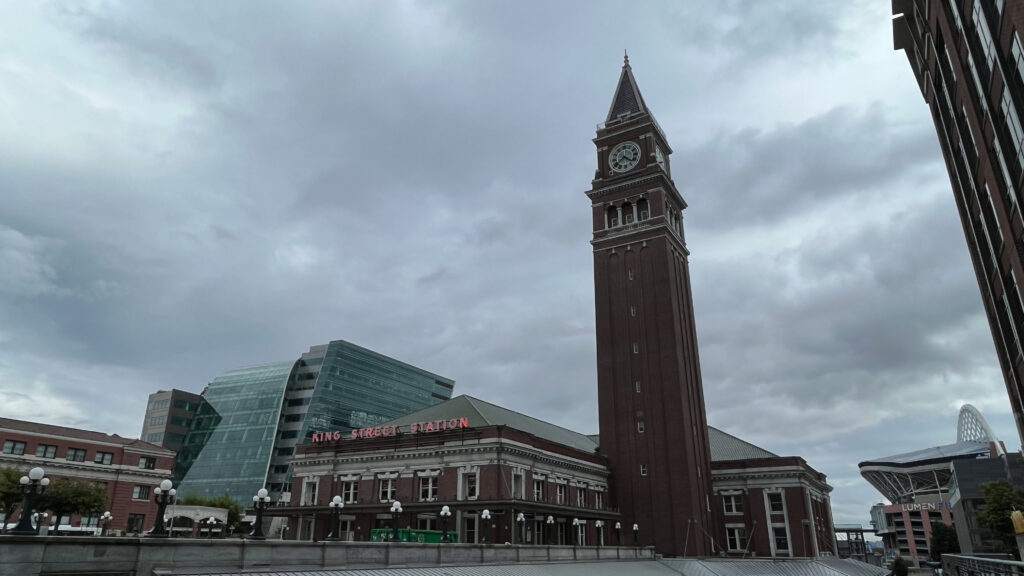 King Street Station in Pioneer Square I wish we had taken the time to go inside the building because photos of it show how beautiful it is inside (Seattle, WA)