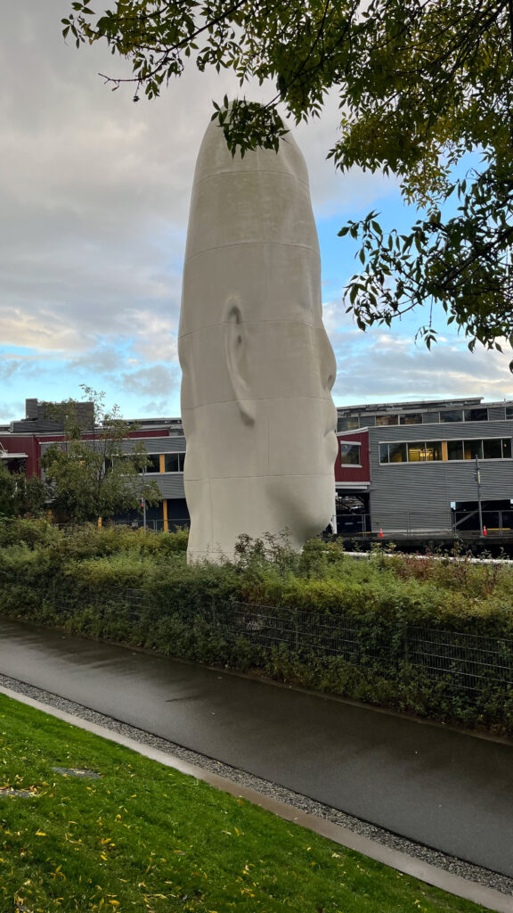 Echo - a sculpture by Jaume Plensa (We saw a similar sculpture called "Julia" by the same artist in Madrid) (Olympic Sculpture Park in Seattle, WA)