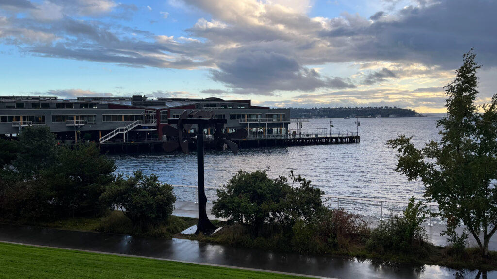 View from Olympic Sculpture Park with Pier 70 on the left (Seattle Waterfront in Seattle, WA)