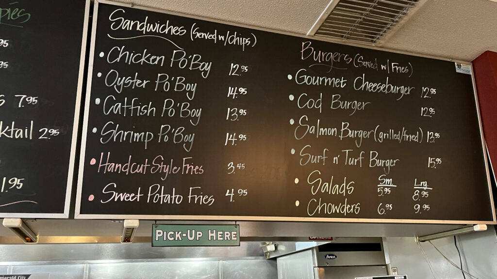 The menu for Emerald City Fish & Chips (Seattle, WA)