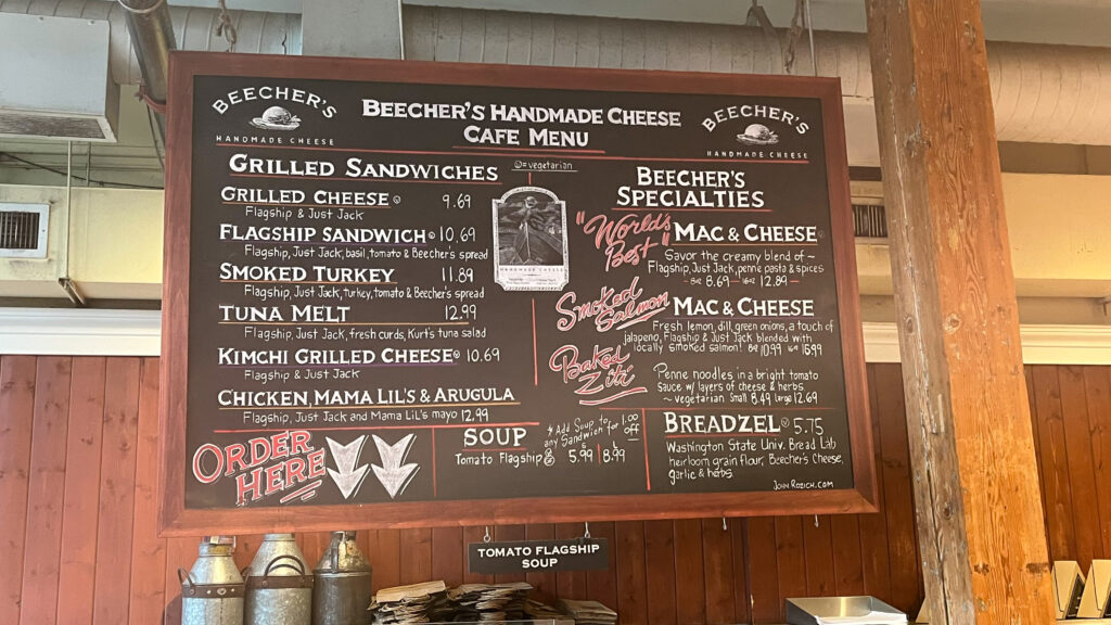 The menu at Beecher’s Handmade Cheese at Pike Place Market (Seattle, WA)