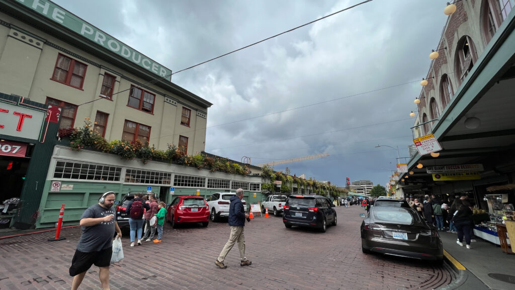 View down Pike Place at Pike Place Market (Seattle, WA)