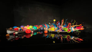 Boats with colorful glass artwork at Chihuly Garden and Glass (Seattle, WA)