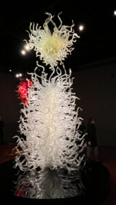 Tall, white glass artwork at Chihuly Garden and Glass (Seattle, WA)