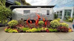 Glass artwork in the garden at Chihuly Garden and Glass. (Seattle, WA)