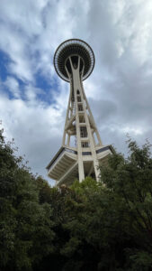 The Space Needle seen from the garden at Chihuly Garden and Glass (Seattle, WA)