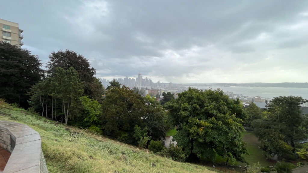 This view from Kerry Park shows downtown Seattle with the Space Needle left of center and Elliot Bay to the right (Seattle, WA)